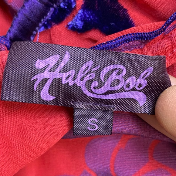 Vintage Hale Bob Semi Sheer Red and Navy Blue Beaded Velvet Silk Boho Blouse S - Picture 3 of 16